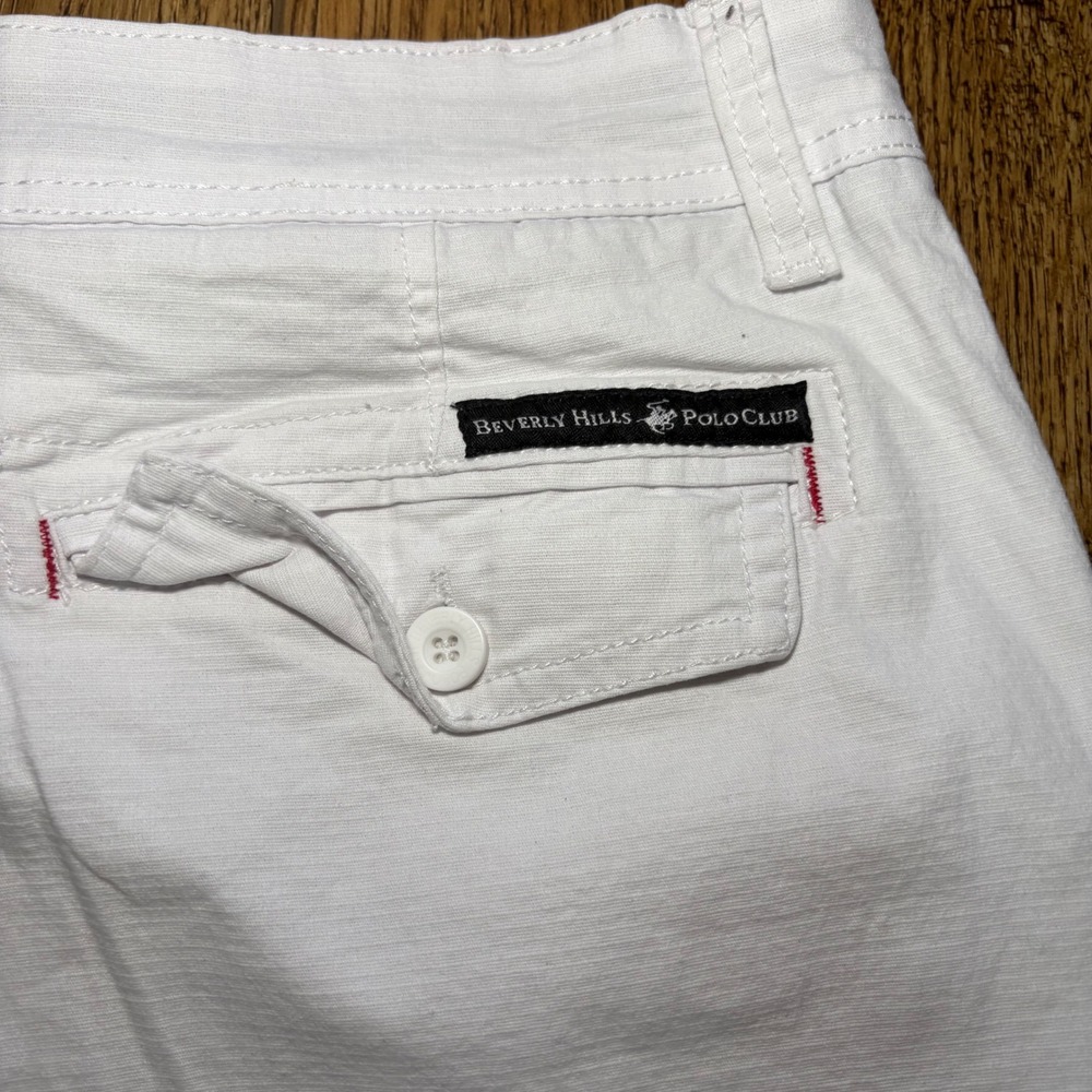 Beverly Hills Polo Club White Cargo Shorts Mens 34 Stretch Cotton Utility Baggy - Picture 9 of 11